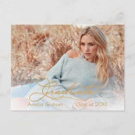 Elegant Gold Script Photo Afstuderen Bewaar de dat Briefkaart (Voorkant)