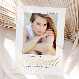 Elegant Gold Script Photo Afstuderen Folie Uitnodiging