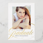 Elegant Gold Script Photo Afstuderen Folie Uitnodiging (Voorkant)