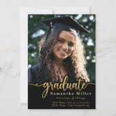 Elegant Gold Script Photo Afstuderen Invitation Kaart (Voorkant)
