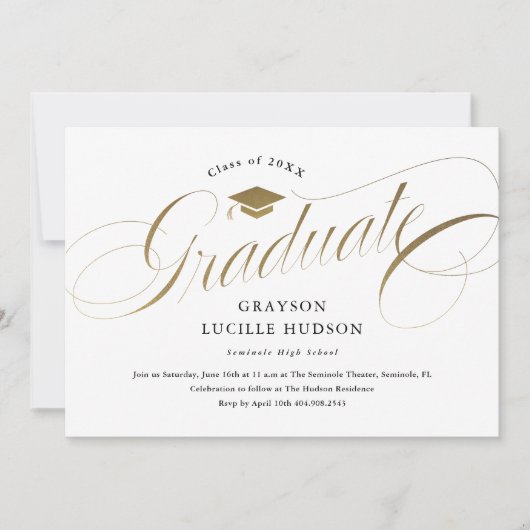 Elegant Gold Script Photo Afstuderen Kaart (Voorkant)