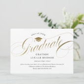 Elegant Gold Script Photo Afstuderen Kaart (Staand voorkant)