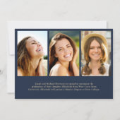 Elegant Gold Script Photo Blue College Graduation Aankondiging (Achterkant)