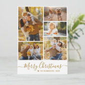 Elegant Gold Script Photo Collage Kerstmis Feestdagenkaart (Staand voorkant)