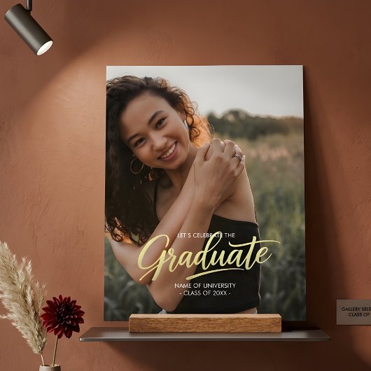 Elegant Gold Script Photo Graduation Acryl Bord