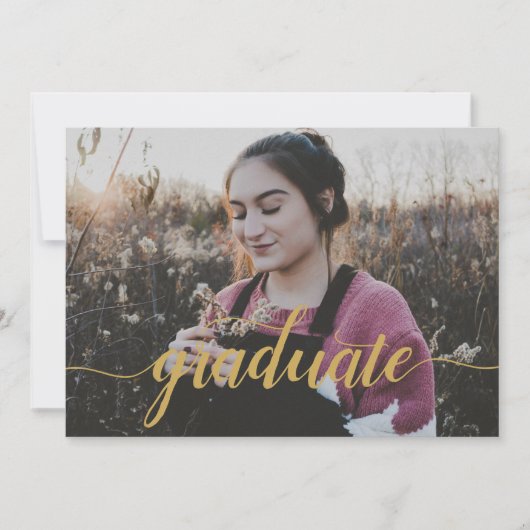Elegant Gold Script Photo High School Afstuderen Aankondiging (Voorkant)