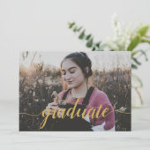 Elegant Gold Script Photo High School Afstuderen Aankondiging (Staand voorkant)