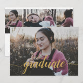 Elegant Gold Script Photo High School Afstuderen Aankondiging (Voorkant / Achterkant)