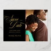 Elegant Gold Script Photo QR Code Save the Date Folie Uitnodiging (Voorkant)