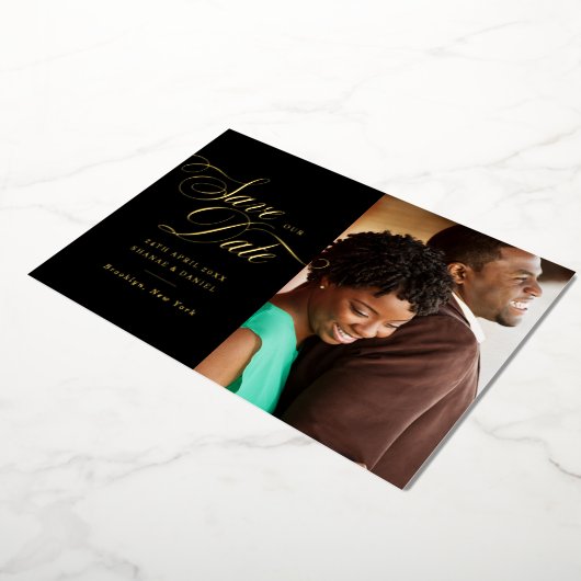 Elegant Gold Script Photo QR Code Save the Date Folie Uitnodiging (Gedraaid)