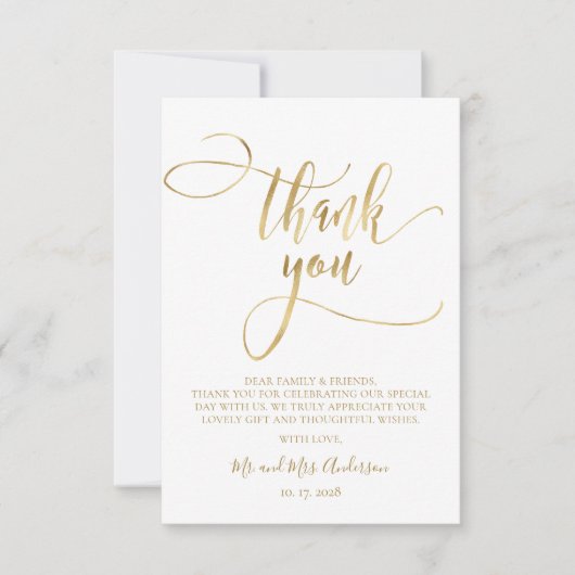 Elegant Gold Script Photo Weddenschap Hartelijk da Bedankkaart (Voorkant)