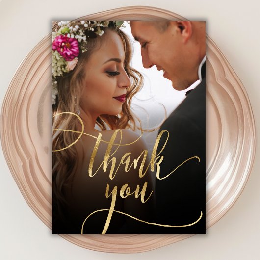 Elegant Gold Script Photo Weddenschap Hartelijk da Bedankkaart