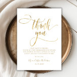 Elegant Gold Script Photo Weddenschap Hartelijk da Bedankkaart<br><div class="desc">Moderne Chique Gouden Kalligrafie Script Foto Bruiloft Dank u Kaart. Stijlvolle bruiloft dank u sjabloon met een volledige verticale foto, "Dank u" tekst in een grillige wervelende hand belettering typografie swash tail lettertype script faux gouden folie. 2-zijdige kaart met pre-made bedankbericht aan de voorkant, en volledige foto aan de achterkant....</div>