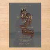 Elegant Gold Script Photo Wedding Acryl Uitnodigingen (Voorkant)