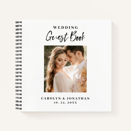 Elegant Gold Script Photo Wedding Guestbook Notitieboek (Voorkant)