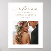 Elegant Gold Script Photo WeduwWelkomstteken Poster (Voorkant)