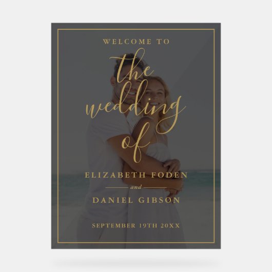 Elegant Gold Script Photo WeduwWelkomstwoord Acryl Bord (Voorkant)