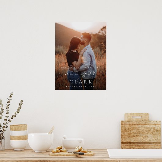 Elegant Gold Script Photo WeduwWelkomstwoord Poster (Keuken)