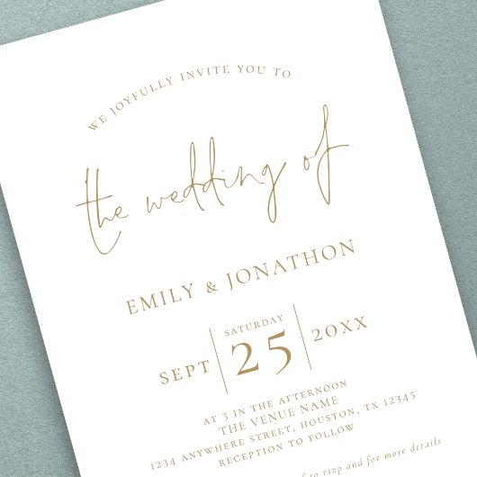 Elegant Gold Script QR Code Weddenschap Kaart