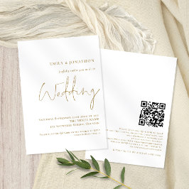 Elegant Gold Script QR Code Weddenschap Kaart