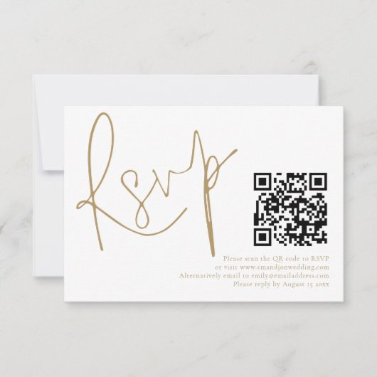 Elegant Gold Script QR Code Wedding RSVP Kaart (Voorkant)
