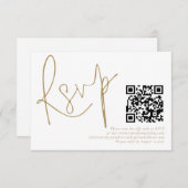 Elegant Gold Script QR Code Wedding RSVP Kaart (Voorkant / Achterkant)