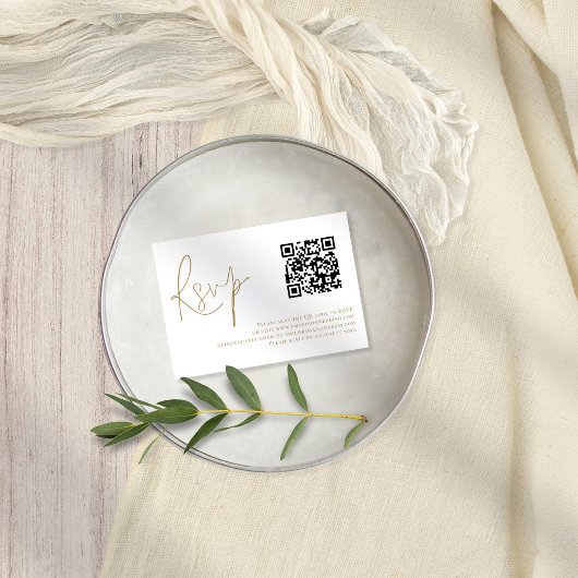 Elegant Gold Script QR Code Wedding RSVP Kaart