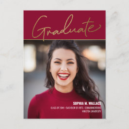 Elegant Gold Script Red Photo University Afstudere Aankondigingskaart