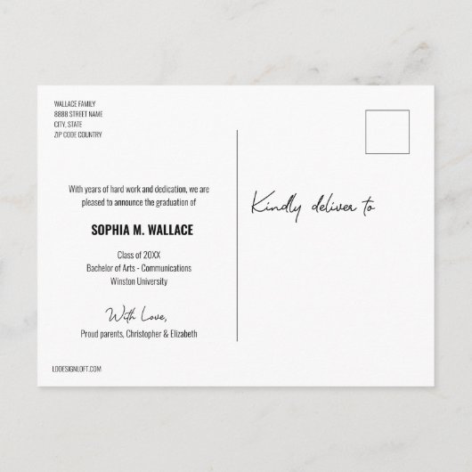 Elegant Gold Script Red Photo University Afstudere Aankondigingskaart (Achterkant)