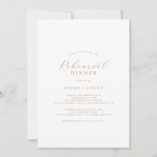 Elegant Gold Script Rehearsal Dinner Kaart (Voorkant)