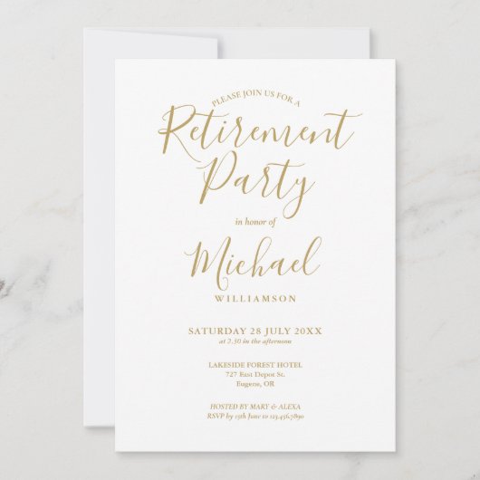 Elegant Gold Script Retirement Party Kaart (Voorkant)