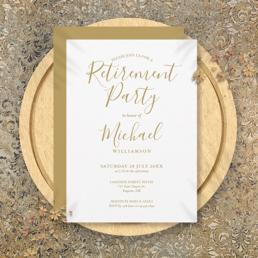 Elegant Gold Script Retirement Party Kaart