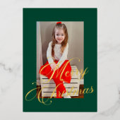Elegant Gold Script Rich Green Frame Photo Folie Feestdagenkaart (Voorkant)