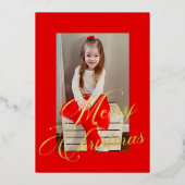 Elegant Gold Script Rood Lijst Foto Folie Feestdagenkaart (Voorkant)