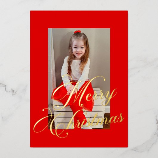 Elegant Gold Script Rood Lijst Foto Folie Feestdagenkaart (Voorkant)