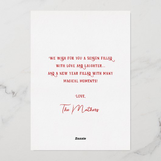 Elegant Gold Script Rood Lijst Foto Folie Feestdagenkaart (Achterkant)