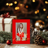 Elegant Gold Script Rood Lijst Foto Folie Feestdagenkaart