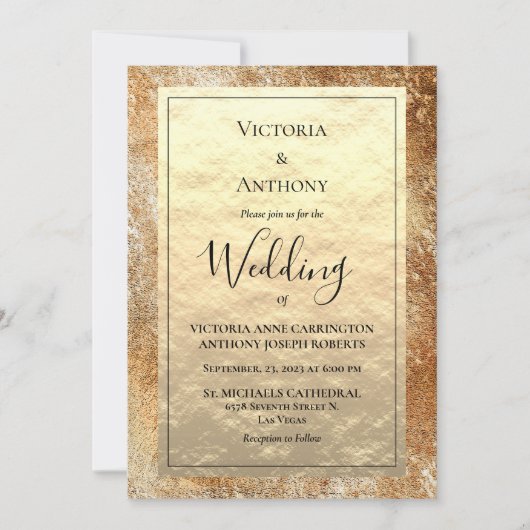 Elegant Gold Script Rustic Wedding Invitat Kaart (Voorkant)