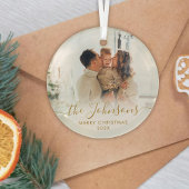 Elegant Gold Script-serie Foto met prettig kerstfe Glas Ornament