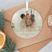 Elegant Gold Script-serie Foto met prettig kerstfe Glas Ornament