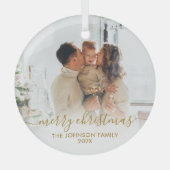Elegant Gold Script-serie Foto met prettig kerstfe Glas Ornament (Voorkant)