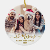 Elegant Gold Script-serie Foto met prettig kerstfe Keramisch Ornament (Voorkant)