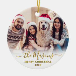 Elegant Gold Script-serie Foto met prettig kerstfe Keramisch Ornament
