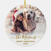 Elegant Gold Script-serie Foto met prettig kerstfe Keramisch Ornament (Achterkant)