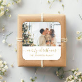Elegant Gold Script-serie Foto met prettig kerstfe Vierkante Sticker