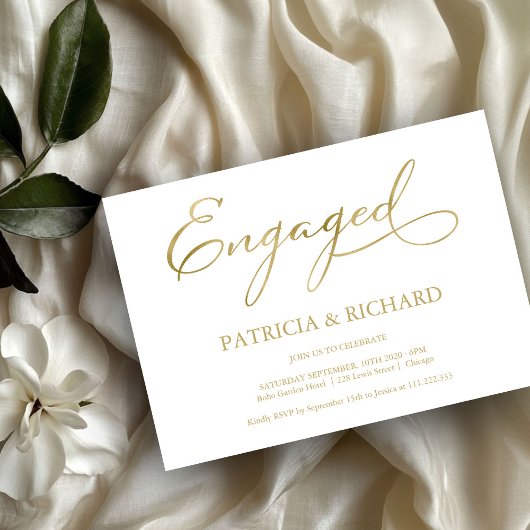 Elegant Gold Script Simple Engagement Party Kaart
