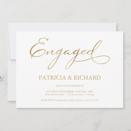 Elegant Gold Script Simple Engagement Party Kaart (Voorkant)
