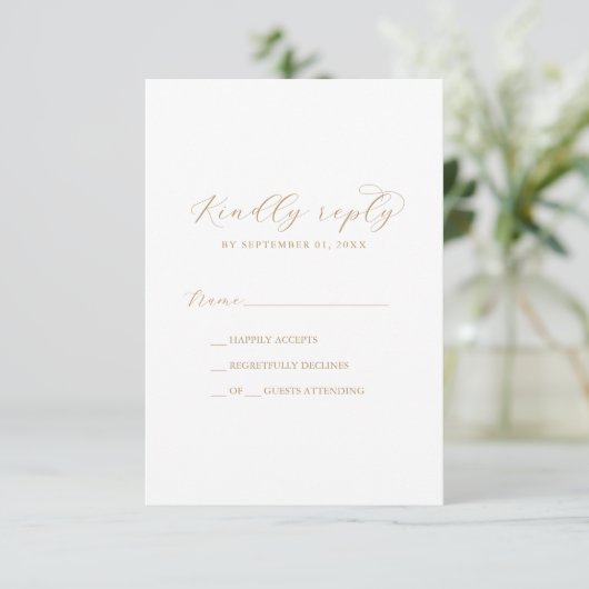 Elegant Gold Script Simple RSVP-kaart RSVP Kaartje (Staand voorkant)