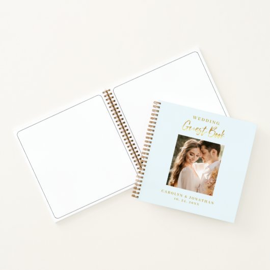 Elegant Gold Script Sky Blue Wedding Guestbook Notitieboek (Binnen)