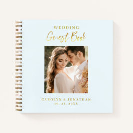 Elegant Gold Script Sky Blue Wedding Guestbook Notitieboek